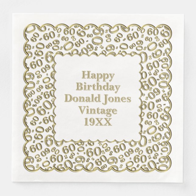 Guardanapo De Papel De Jantar 60º Aniversário Número Padrão Escamas Douradas/Bra (Frente)