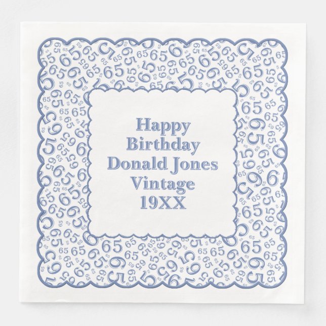 Guardanapo De Papel De Jantar 65º aniversário Número padrão Escamas azuis/branca (Frente)