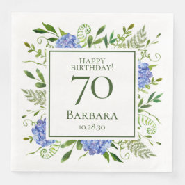 Guardanapo De Papel De Jantar 70 Birthday Blue Hydrangeas