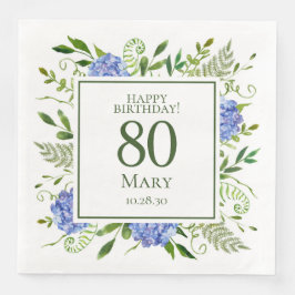 Guardanapo De Papel De Jantar 80 Birthday Blue Hydrangeas