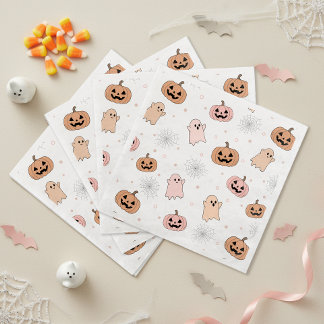 Guardanapo De Papel De Jantar Abóboras de Halloween Pastel Padrão Fantasmas ID13
