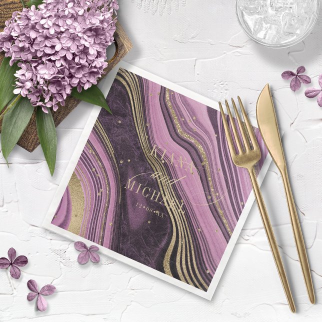 Guardanapo De Papel De Jantar Abstrato Agate Wedding Mauve ID827 (Criador carregado)
