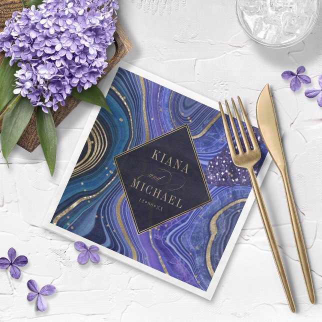 Guardanapo De Papel De Jantar Abstrato Agate Wedding Midnight v2 ID827 (Criador carregado)