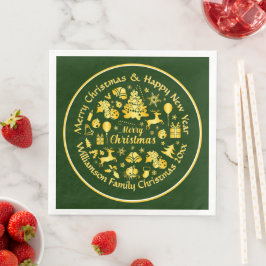 Guardanapo De Papel De Jantar Adicionar Nome Alterar Texto Dourado Natal Verde 2