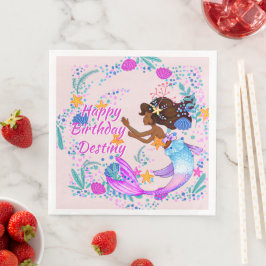 Guardanapo De Papel De Jantar Adicionar Nome Texto Sereia Cor-de-rosa Mauve Part