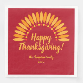 Guardanapo De Papel De Jantar Adicione Nome Ano Feliz Ação de Graças Yellows Red