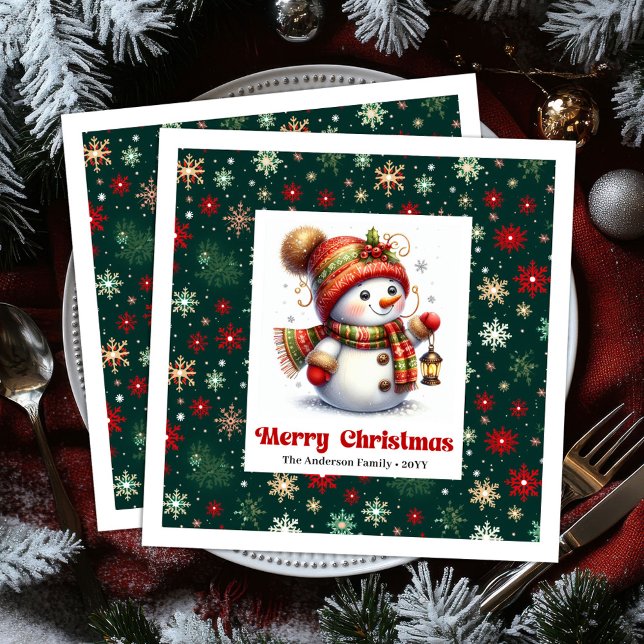 Guardanapo De Papel De Jantar Adorable cartoon snowman with snowflakes kids  (Adorable cartoon snowman with snowflakes kids napkins)