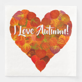Guardanapo De Papel De Jantar Adoro o outono!—Vermelho Aspen Coração 1