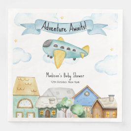 Guardanapo De Papel De Jantar Adventure Awaits Aviator Airplane Baby Shower 