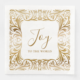 Guardanapo De Papel De Jantar Alegria ao mundo, um elegante Natal de ouro único