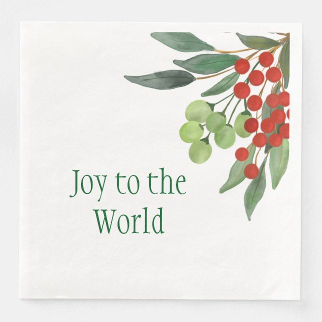 Guardanapo De Papel De Jantar Alegria ao Mundo Vermelho Verde Holly Natal (Frente)