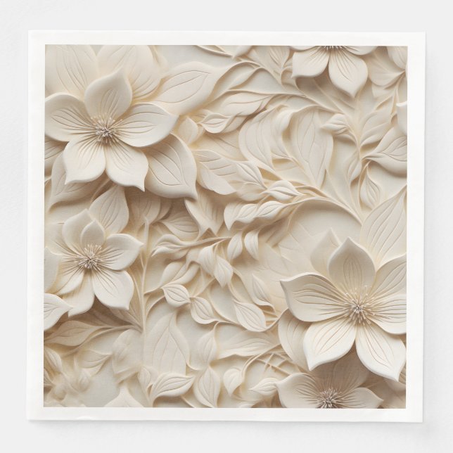Guardanapo De Papel De Jantar Alivio Floral 3D Elegante (Frente)