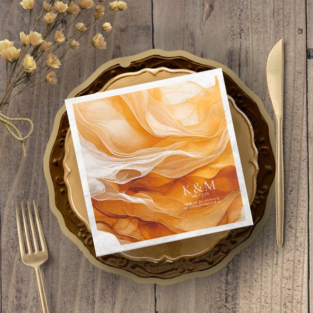 Guardanapo De Papel De Jantar Amber Brandy Abstrato Ink Wedding ID1089 (Criador carregado)