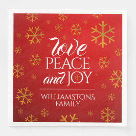 Guardanapo De Papel De Jantar Amor Vermelho Festivo, Paz e Alegria com Flocos de