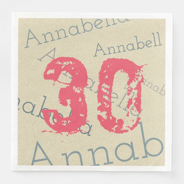 Guardanapo De Papel De Jantar Aniversário Celebração Rosa 30 Nome Personalizado  (Frente)