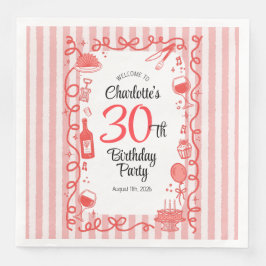 Guardanapo De Papel De Jantar Aniversário de 30 anos Bem-vindo Vinho e jantar de