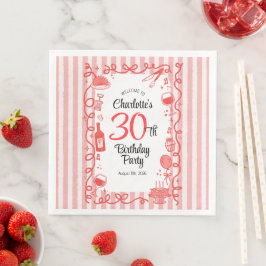 Guardanapo De Papel De Jantar Aniversário de 30 anos Bem-vindo Vinho e jantar de
