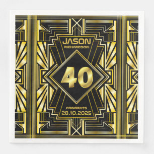 Guardanapo De Papel De Jantar aniversário de 40 anos Art Deco Dourado Excelente