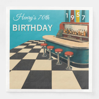Guardanapo De Papel De Jantar Aniversário de 70 anos Vintage 1957 Retro Diner