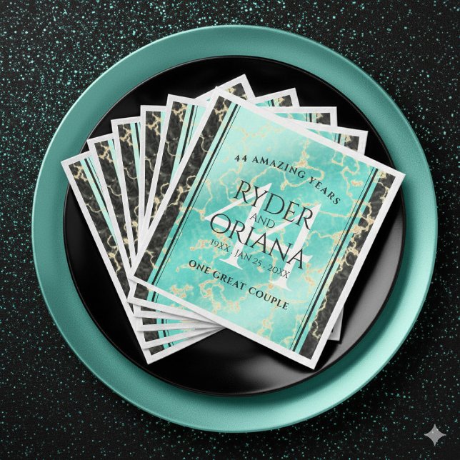 Guardanapo De Papel De Jantar Aniversário de Casamento da 44 Turquesa Elegante (Elegant 44th Turquoise Wedding Anniversary Napkins Cover Photo)