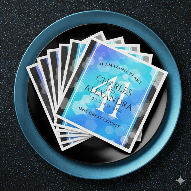 Guardanapo De Papel De Jantar Aniversário de Casamento de Topaz Azul Elegante 41 (Elegant 41st Blue Topaz Wedding Anniversary Napkins Cover Photo)
