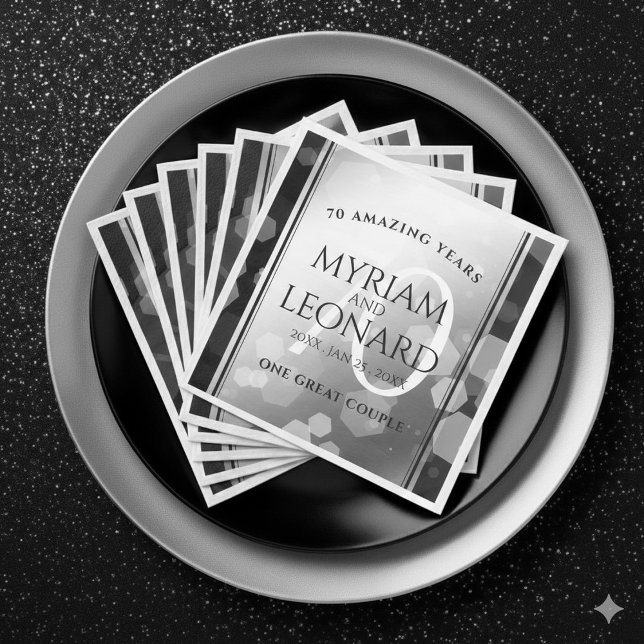 Guardanapo De Papel De Jantar Aniversário de Casamento do Platinum 70 Elegante (Elegant 70th Platinum Wedding Anniversary Napkins Cover Photo)