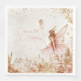 Guardanapo De Papel De Jantar Aniversário de fadas Douradas e rosa entonadas