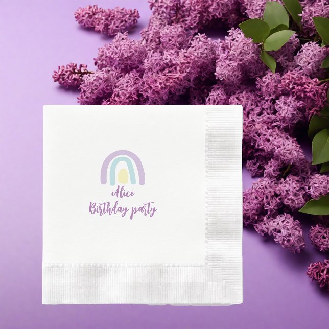 Guardanapo De Papel De Jantar Aniversário do arco-íris azul-lilás amarelo (Criador carregado)