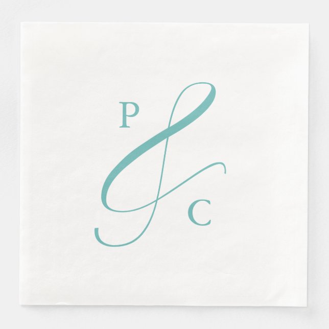 Guardanapo De Papel De Jantar Aqua Blue Ampersand Monogram Paper Dinner Napkins (Frente)