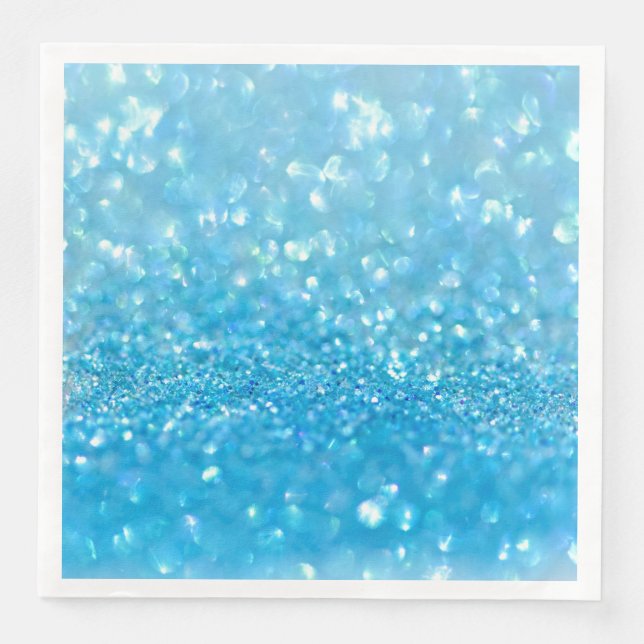 Guardanapo De Papel De Jantar Aqua Water Baby Blue Glitter (Frente)