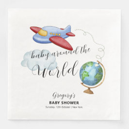 Guardanapo De Papel De Jantar Around The World Map Airplane Boy Baby Shower