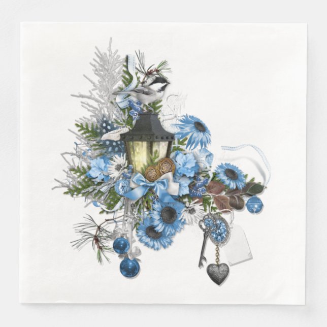 Guardanapo De Papel De Jantar Arranjo Temático de Natal Azul (Frente)