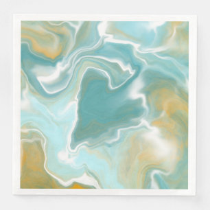 Guardanapo De Papel De Jantar Arte Fluida Azul Marble no Oceano Castanho arenoso
