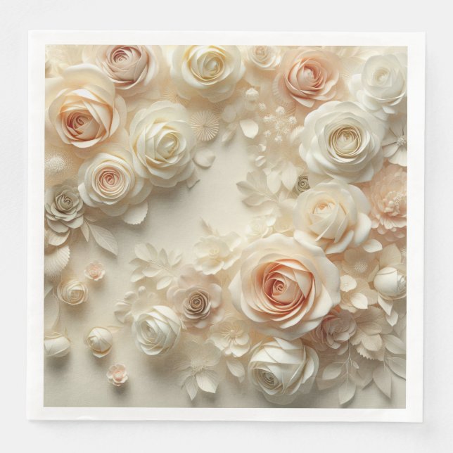Guardanapo De Papel De Jantar Arte Romântica com Rosas Espalhados (Frente)