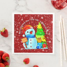 Guardanapo De Papel De Jantar Árvore de Natal de Snowman apresenta texto de ano 