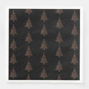 Guardanapo De Papel De Jantar Árvore Feliz Natal Padrões de Cobre Preto Elegan