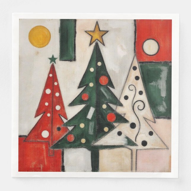 Guardanapo De Papel De Jantar Árvores de Natal Fauvistas (Frente)