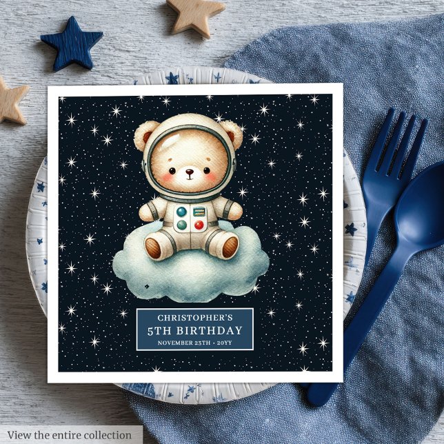 Guardanapo De Papel De Jantar Astronauta do Urso de Teddy Espacial - Astronauta  (Space Teddy Bear Astronaut Napkins Boy Birthday Fun)