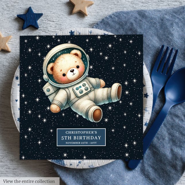 Guardanapo De Papel De Jantar Astronauta personalizado do Urso de Teddy Napkins  (Personalized Teddy Bear Astronaut Napkins for Boys)