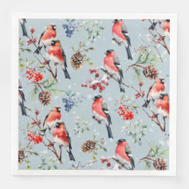 Guardanapo De Papel De Jantar Aves de Natal Red Bullfinch Berries & Pine Cones