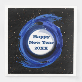 Guardanapo De Papel De Jantar Azul escuro pintado à noite, Feliz ano novo 20xx