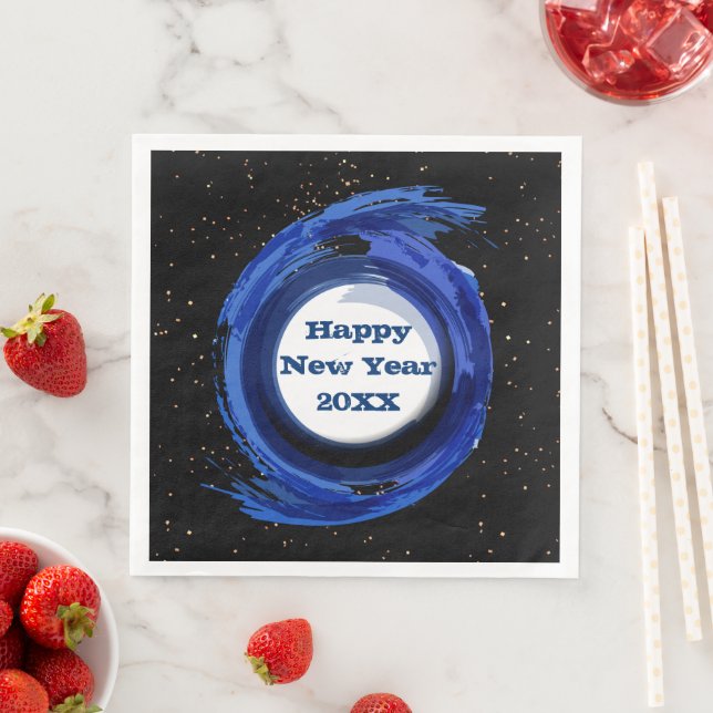 Guardanapo De Papel De Jantar Azul escuro pintado à noite, Feliz ano novo 20xx (Insitu)