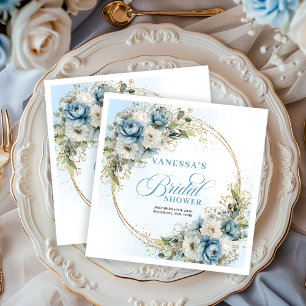 Guardanapo De Papel De Jantar Azul pastel floral boêmio eucalipto festa dourada