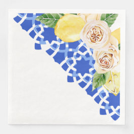 Guardanapo De Papel De Jantar Azulejo azul mediterrânico de Verão e impressão de