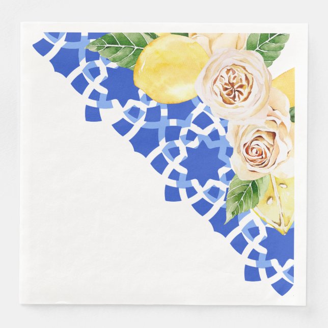 Guardanapo De Papel De Jantar Azulejo azul mediterrânico de Verão e impressão de (Frente)