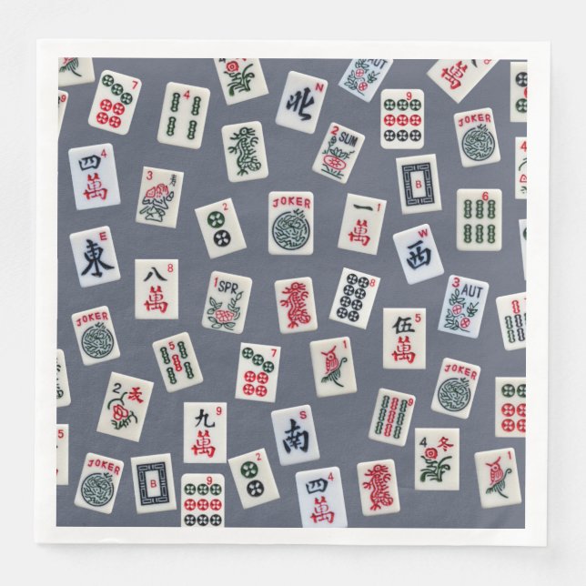 Guardanapo De Papel De Jantar Azulejo MahJongg em azul escuro (Frente)