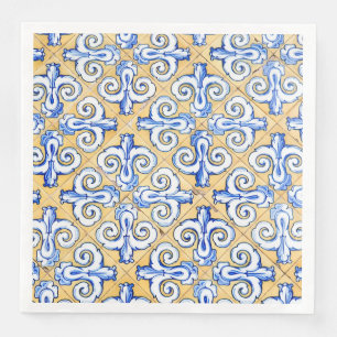 Guardanapo De Papel De Jantar Azulejos Espanhóis - Azulejo Azul, Amarelo e Bran