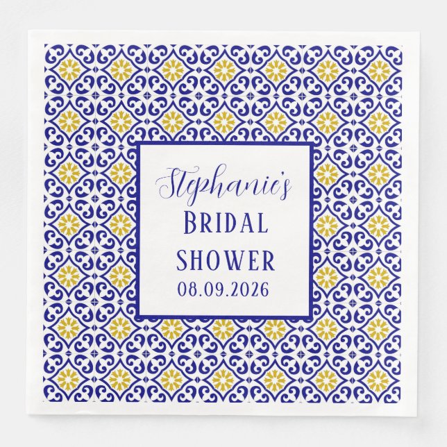 Guardanapo De Papel De Jantar Azulejos Portugueses Chá de panela Azul Mediterrân (Frente)