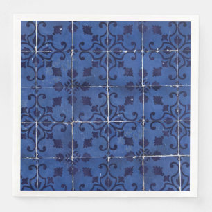 Guardanapo De Papel De Jantar Azulejos Portugueses - Design Azulejo Azul Folha F