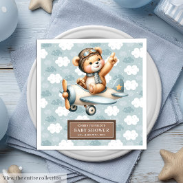 Guardanapo De Papel De Jantar Baby Boy Chá Napkins Teddy Bear Pilot Design